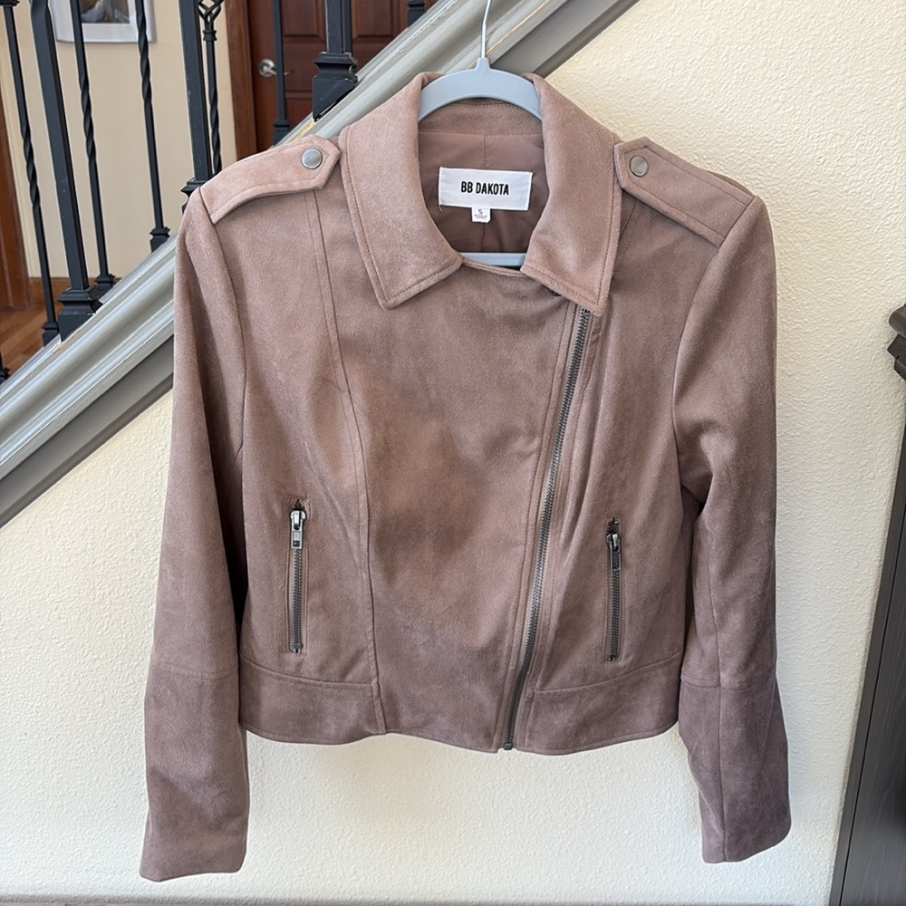 BB Dakota by Steve Madden Beige Faux Suede Moto Jacket Size Small - Picture 8 of 16